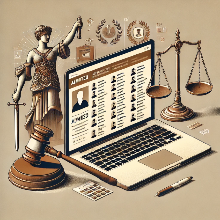 Lista de admitidos oposiciones de justicia 2024; interntet + diosa de la justicia