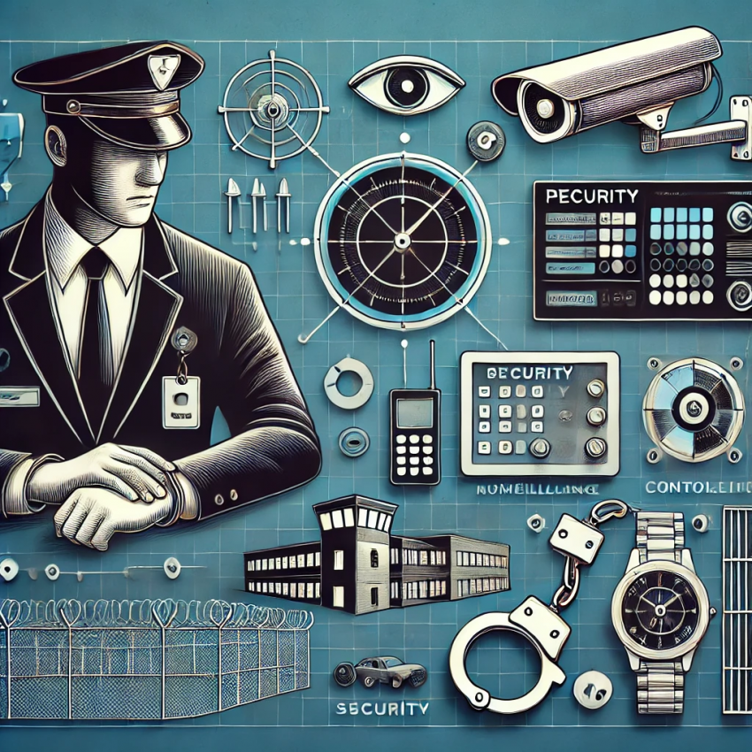 DALL·E 2024 10 15 21.47.44 A graphic cover image depicting a professional prison environment focused on security and control. The image should include elements like prison guard