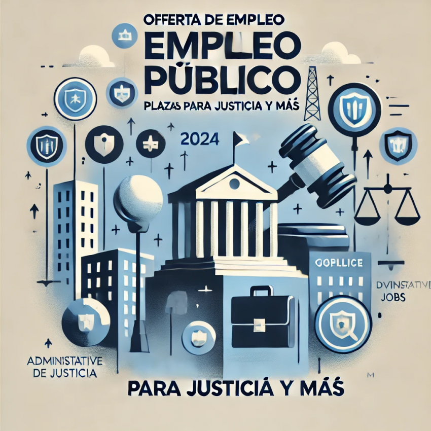 DALL·E 2024 07 04 05.36.31 A professional and clean graphic design for a blog article cover titled Oferta de Empleo Publico 2024 Plazas para Oposiciones de Justicia y mas. Th