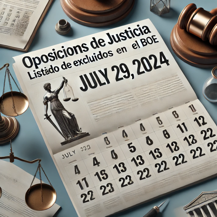 ¡Atención Opositores de Justicia! Publicado el Listado de Excluidos en el BOE 2 DALL·E 2024 07 29 08.15.00 A professional and engaging cover image for a blog article about the publication of excluded candidates in the justice opposition exams. The image sho